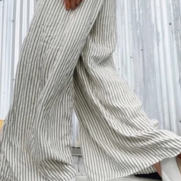 American Eagle Outfitters Black Striped High Waist Wide Leg Pants Women’s Medium - Picture 10 of 10